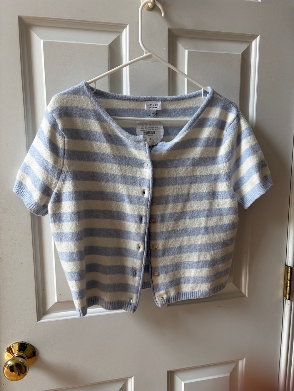 Le Lis Blue and Cream Striped Button-Front Knit Top